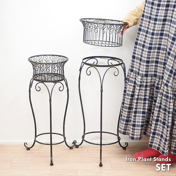 フラワースタンド アイアンプラントスタンド大小セット 6075 村田屋産業 花台 アイアン ガーデンオーナメント おしゃれ インテリア ディスプレイ スタンド 飾り台 プランター台 鉢置き 鉢入れ プラントスタンド 観葉植物 ガーデン 庭 玄関 室内 屋外 ガーデニングのサムネイル
