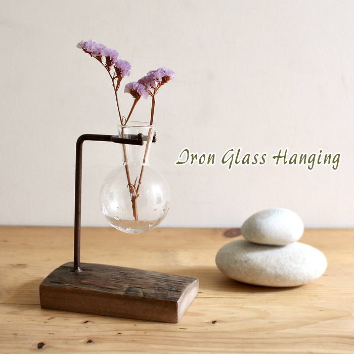 【あす楽】 花瓶 フラワーベース 一輪挿し 【アイアン＆ガラスフラワーベース アイアンガラスハンギング DRDK2003 SOW】 フラワースタンド ガラス 北欧 おしゃれ ガーデニング 花びん 枝物 円柱 ミニ 観葉植物 アンティーク アイアン ガラス アイアンフラワーベースのサムネイル