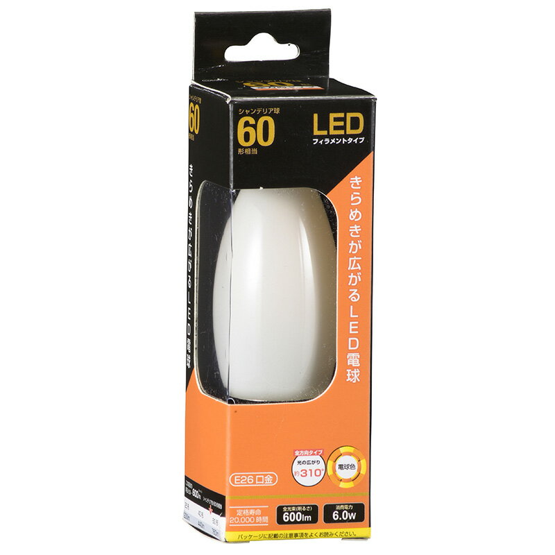 Rakuten - LED電球 フィラメント シャンデリア球 E26 60形 電球色 ホワイト 全方向｜LDC6L W6 06-3476 OHM