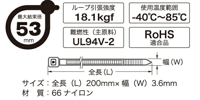 結束バンド ロックタイ 200mm 白 20本入り LT-200W20WH 04-3142 オーム電機