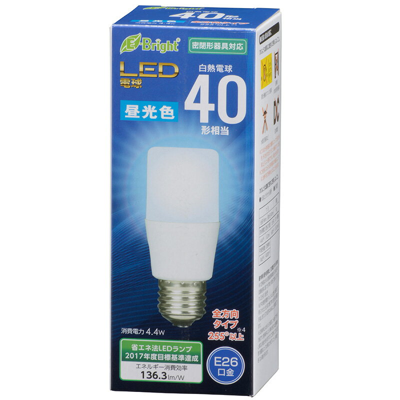 LED電球 T形 E26 40W形相当 昼光色_LDT4D-G AG20 06-3606 オーム電機