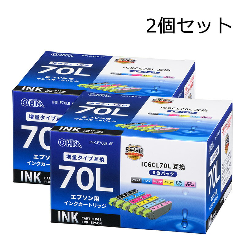 Rakuten - 【2個セット】エプソン互換インク IC6CL70L 6色入 INK-E70LB-6P st01-4137 オーム電機