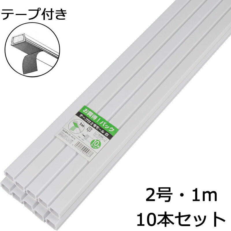 配線モール 2号 白 1m テープ付き 10本_DZ-PMT21-W10P 00-4576 オーム電機