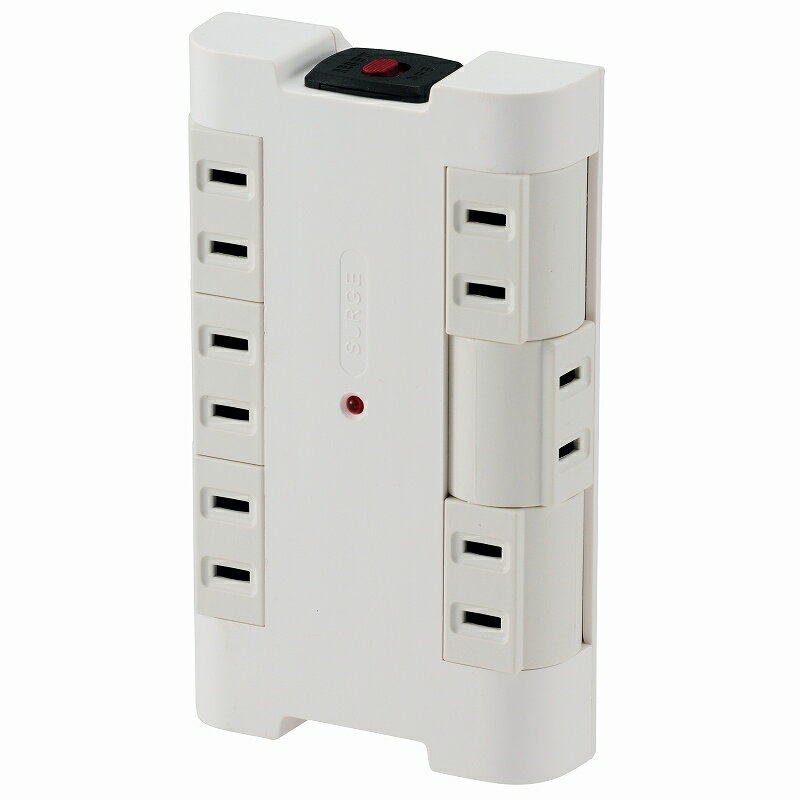 電源タップ 雷ガード 6個口 ブレーカー付 独立回転コンセント 白 ホワイト_HS-A1251W 00-1251 OHM オー..