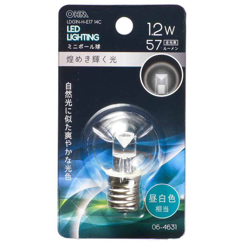 樂天商城 - LED電球 ミニボール電球形 E17/1.2W 昼白色 クリア｜LDG1N-H-E17 14C 06-4631 OHM オーム電機