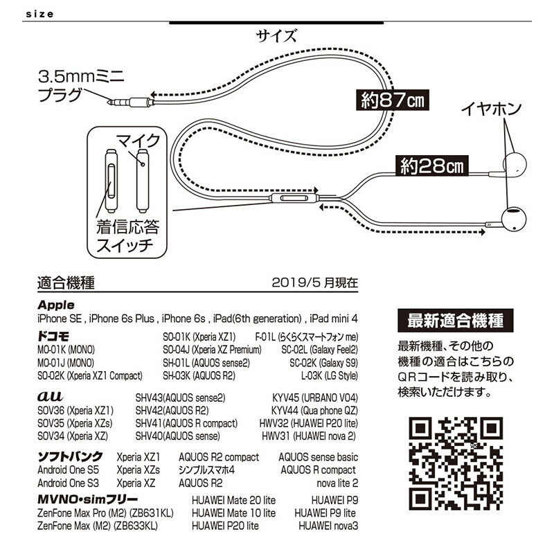 ラスタバナナ 3.5mmプラグ ステレオイヤホンマイク スイッチ付 ブラック｜RESMS3501BK 15-8419 3