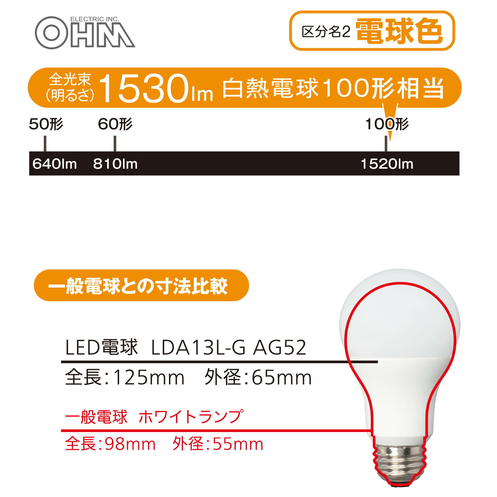 LED電球 E26 100形相当 電球色 広配光 2個入｜LDA13L-G AG52 2P 06-4710 オーム電機 3