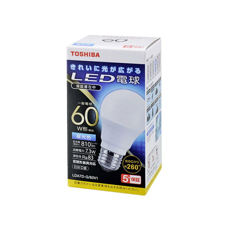 樂天商城 - 東芝 LED電球 E26 60W形相当 昼光色｜LDA7D-G/60V1R 16-0663