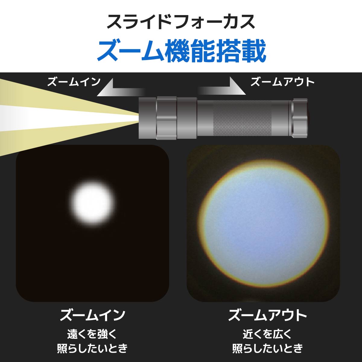 SPARKLED スパークルド 懐中電灯 LED 電池式 単3形1本 最大照射 約39メートル 全光束 約60ルーメン ズーム機能 防水 IPX6 シルバー ストラップ付 夜間 作業 アウトドア キャンプ 防災 避難 台風 地震｜オーム電機 LDA-Y3WZ-S2 08-1009