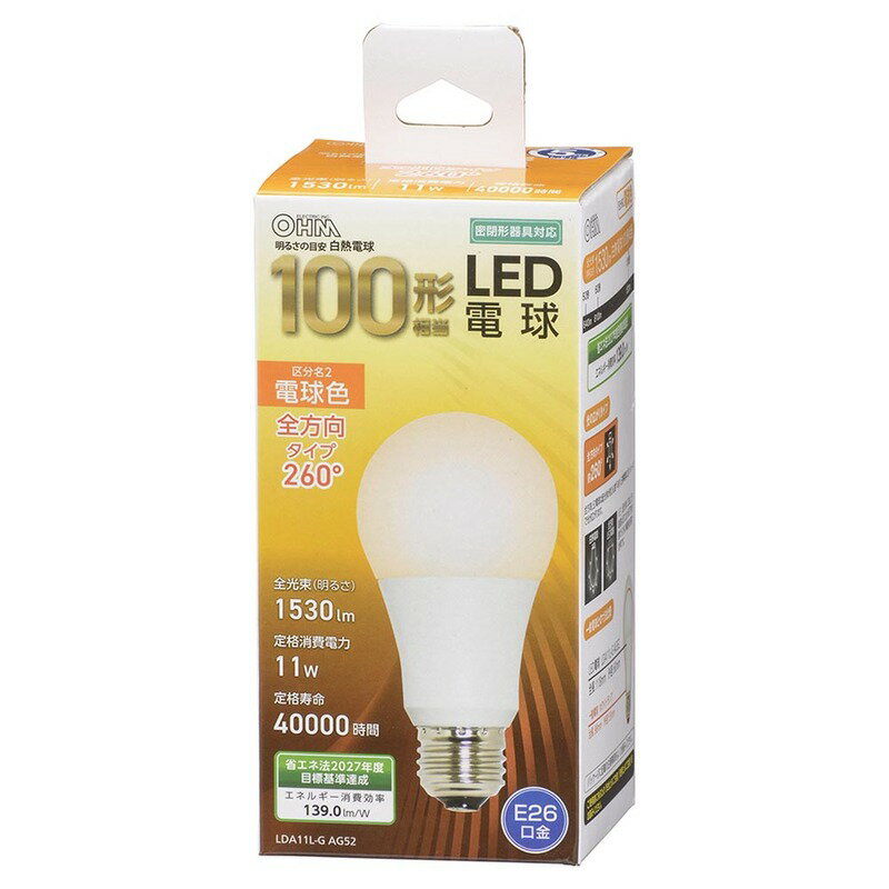 Rakuten - LED電球 E26 100形相当 電球色｜LDA11L-G AG52 06-3294 オーム電機