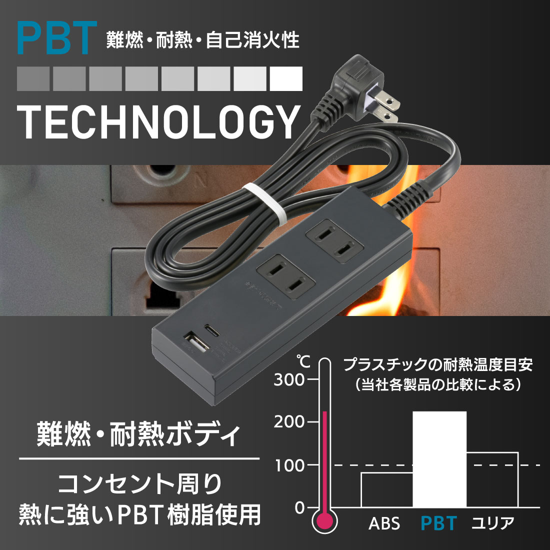 電源タップ 2個口 PD対応Type-C/Type-Aポート付き 1m ブラック｜HS-TU21PD23-K 00-1002 オーム電機 3