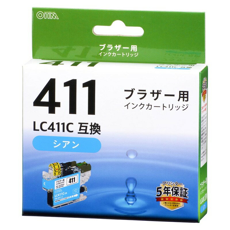 インク ブラザー互換インク LC411C 染料シアン｜INK-B411-C 01-7772 オーム電機