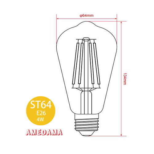 グローバル AMEDAMA フィラメントLEDカラー電球 ST64/E26 レッド｜FLDC-ST64R 16-6579 2