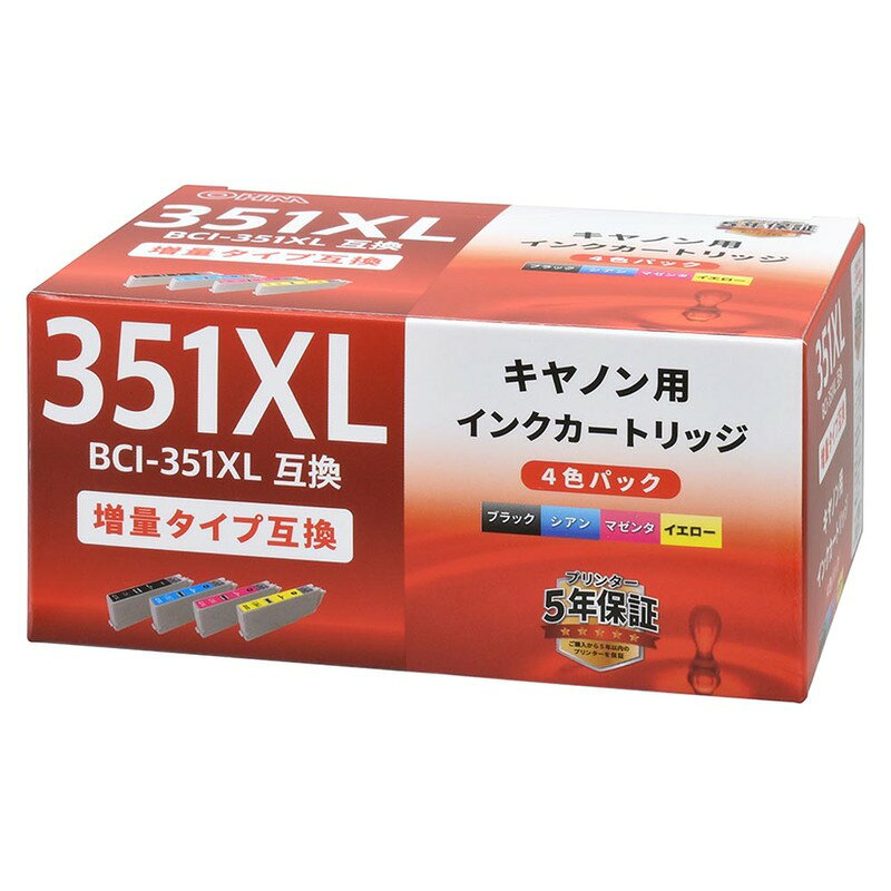 乐天商城 - キヤノン キャノン インク 互換 互換インク BCI-351XL 増量タイプ 4色パック｜INK-C351XL-4P 01-7788 オーム電機