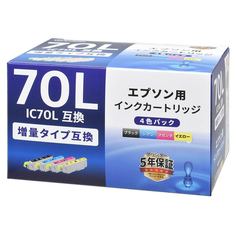 其它 - エプソン インク 互換 互換インク IC70L 増量タイプ 4色パック｜INK-E70L-4P 01-7796 オーム電機