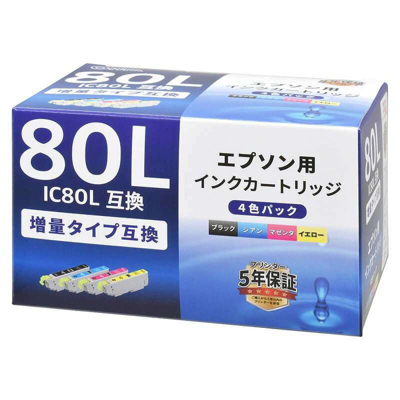Rakuten - エプソン インク 互換 互換インク IC80L 増量タイプ 4色パック｜INK-E80L-4P 01-7797 オーム電機