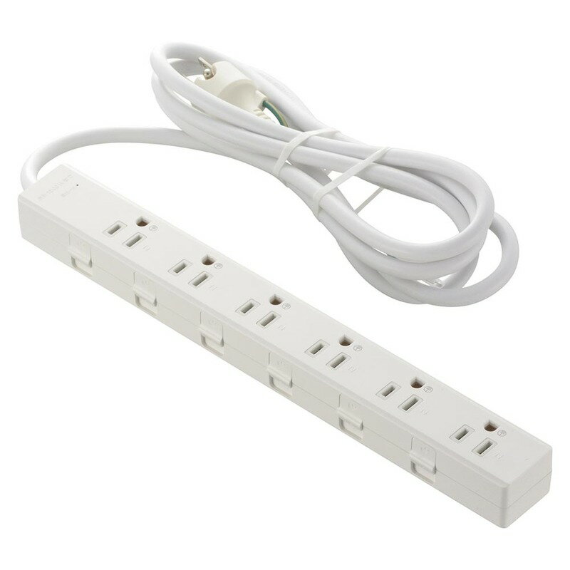樂天商城 - オーム電機 電源タップ 抜け止め 雷ガード アース 3ピン 6個口 2m ACアダプタ対応 難燃樹脂 マグネット付 テーブルタップ コンセントタップ マルチタップ OAタップ｜HS-TKML62-3PE25-W 00-1048