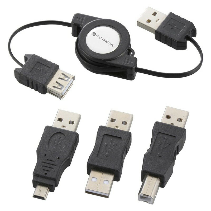 Rakuten - PCGEAR USBケーブル 延長 変換 Type-A オス to メス 変換プラグ 3種付き Type-Aアダプタ Type-Bアダプタ ミニBアダプタ 長さ70cm 巻き取り式 からみにくい 携帯に便利｜オーム電機 PC-NUST-K2 01-4378