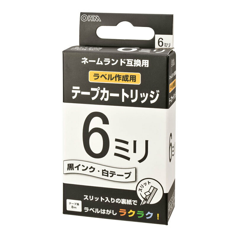 乐天商城 - カシオ 用 ネームランド XR-6WE 互換 テープ カートリッジ ラベル作成用 6mm 白テープ 黒インク テープ長 8m｜オーム電機 TC-CXR6WE 01-7806