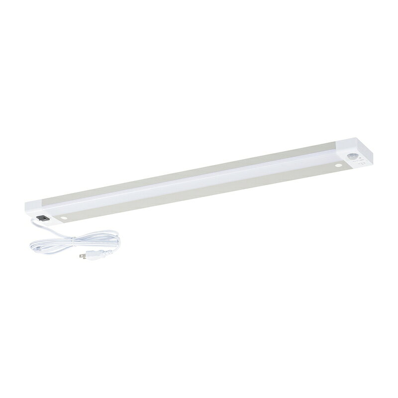 LED 多目的灯 キッチンライト 流し元灯 人感明暗センサースイッチ センサー検知距離切替 電気工事不要 電源コード付 コンセント式 簡単取付 600mm 昼光色 照明器具 ベースライト 棚 手元 ライトバー バーライト デスクライト 机｜オーム電機 LT-PP613S-D 06-5200