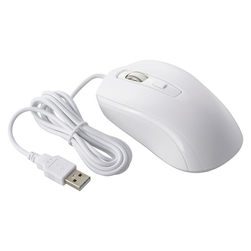 PCGEAR マウス 静音 有線 USB Type-A ケーブル長 1.5m 4ボタン 光学式 Blue LED DPI切替 4段階 Mサイズ ホワイト 白｜PC-SMUBS3M13-W 01-3667 オーム電機