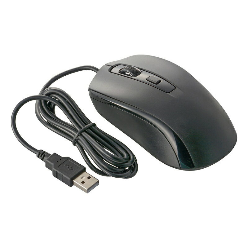 PCGEAR マウス 静音 有線 USB Type-A ケーブル長 1.5m 4ボタン 光学式 Blue LED DPI切替 4段階 Mサイズ ブラック 黒｜PC-SMUBS3M13-K 01-3668 オーム電機