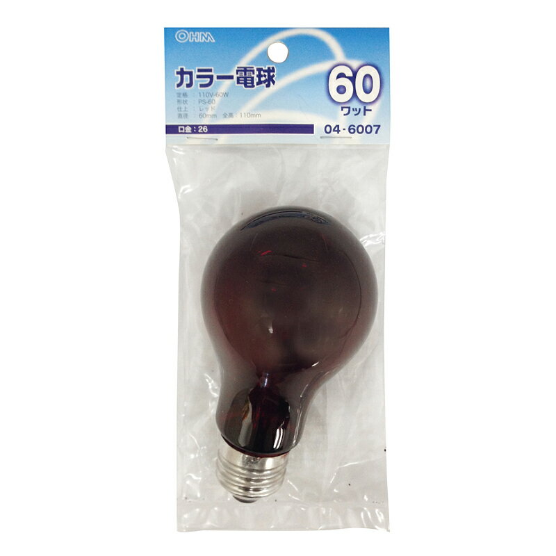 Rakuten - 白熱電球 カラー E26 60W レッド LB-PS6660-CR 04-6007