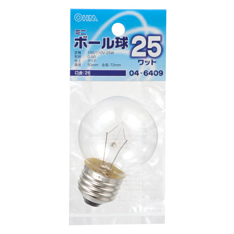 Rakuten - 白熱球 ミニボール形 G50 E26 25W クリア_LB-G5625-C 04-6409 オーム電機