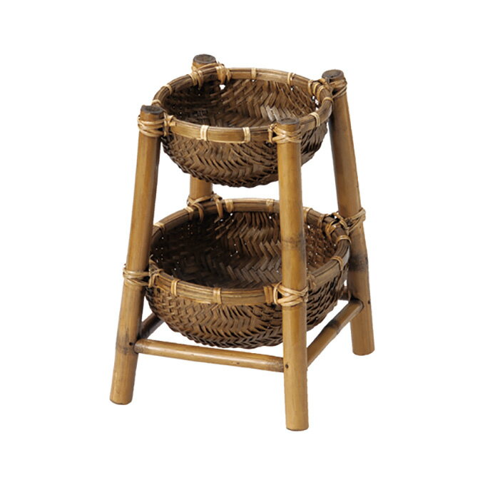 かご カゴ 籠 バスケット 店舗什器 小物入れ 小物収納ケース 収納ケース カトラリーケース ざる ザル 竹バスケット おしゃれ かわいい 竹製 丸型・ラウンド 小さめ 2段 アジアン レストラン カフェ 居酒屋 キッチン リビング ダイニング 店舗用 かご