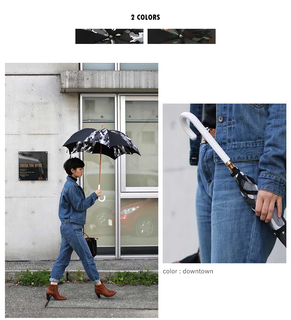 雨傘 DiCesare Designs Rhythm -URBAN CAMO- 日本製 ディチェザレ デザイン カボチャ 女性用 長傘 おしゃれ お洒落 モダン かわいい セレブ 高級 上品 婦人用 レディース 大人可愛い プレゼント ギフト 迷彩柄 迷彩模様 カモフラージュ グレー グリーン パンプキン