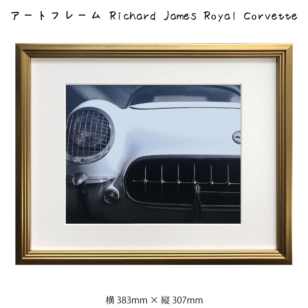 アートフレーム Richard James Royal Corvette リチャード ジャームス 絵画 絵 壁掛け 壁飾り 写真 アートポスター 白黒 モノクロ モノトーン ゴールド 383×307mm インテリア おしゃれ フレーム付き 額縁 額入り モダン アート 色彩 スタイリッシュ レトロ ビンテ