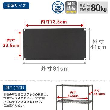 スチールラック パーツ 黒 ソリッドシェルフ 棚板 ポール径25mm メタルシェルフ スチール棚 おしゃれ 北欧 ブラック 幅80 奥行40（幅81 奥行41cm） 天板 棚 スチール メタル ラック ルミナス ノワール 純正品 シェルフ no8040-sd