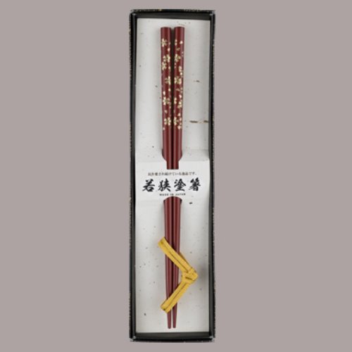 塗箸一本箱入り 乾漆金小花　赤 まとめ買い10本