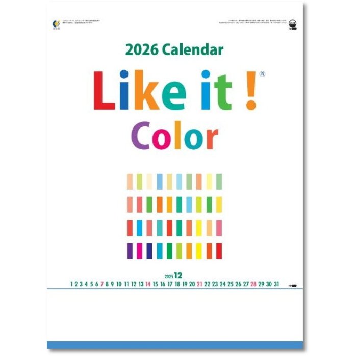 IC280　カレンダー 2026 壁掛け Likeit!Colorシンプルで見やすく、メモスペースも広い、ファインカラー文字。各月ごとにパステル調のカラーラインがお部屋やオフィスを明るく、華やかにしてくれます。サイズ 525X380mm枚数...
