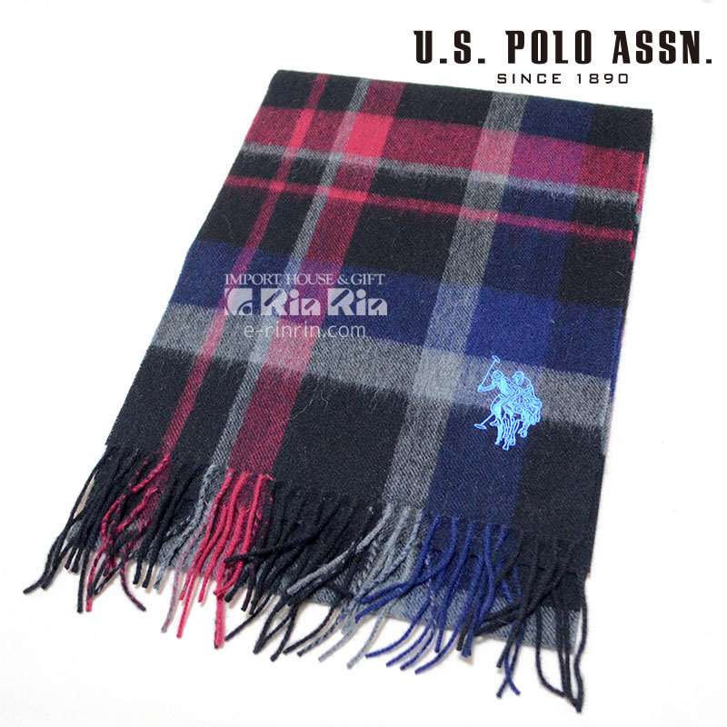 US POLO マフラー 男女兼用 17AW ウール100% USPA-2003 745921 BLACK×NAVY 【新品・正規品・送料無料】 ギフト 【】