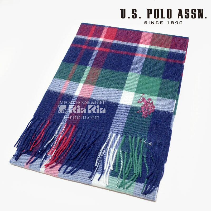 Rakuten - US POLO マフラー 男女兼用 17AW ウール100％ USPA-2003 745922 NAVY×GREEN 【新品・正規品・送料無料】 ギフト 【】