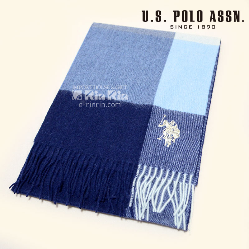 US POLO マフラー 男女兼用 17AW ウール100％ USPA-2004 745959 BLUE×NAVY 【新品・正規品・送料無料】 ギフト 【】