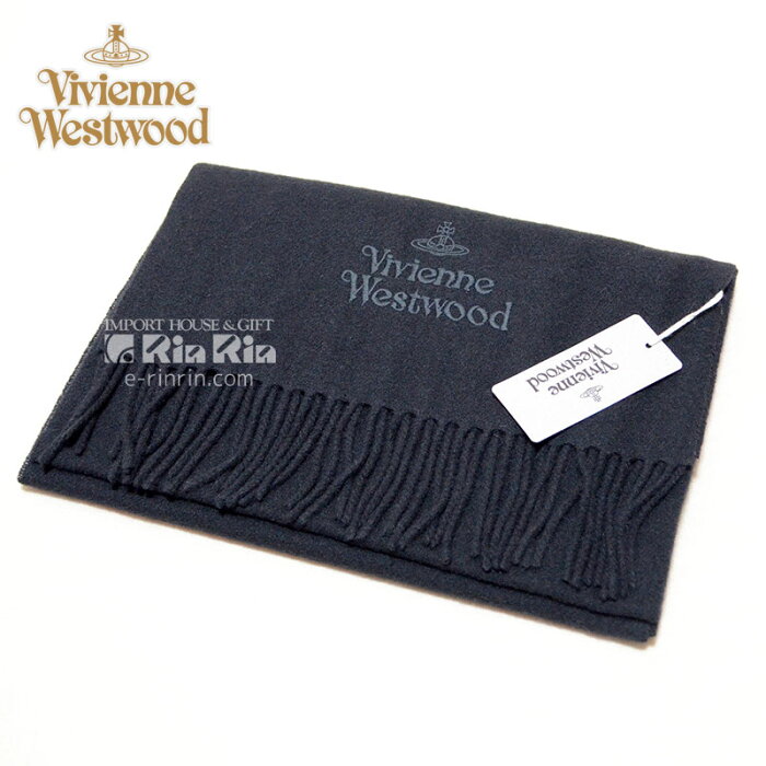 ヴィヴィアン・ウエストウッド Vivienne Westwood 男女兼用 ウール100％ ブラック 81030007-10081-FP-N401 BLACK 30×180 オーブロゴ入り ヴィヴィアンマフラー【新品・正規品・送料無料】 ギフト 【】