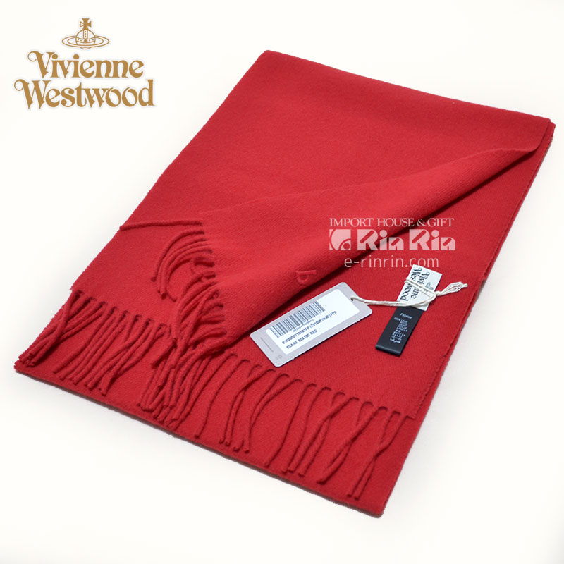 ヴィヴィアン・ウエストウッド Vivienne Westwood 男女兼用 ウール100％ レッド 81030007-10081-FP-H401 RED 30×180 オーブロゴ入り ヴィヴィアンマフラー【新品・正規品・送料無料】 ギフト 【】