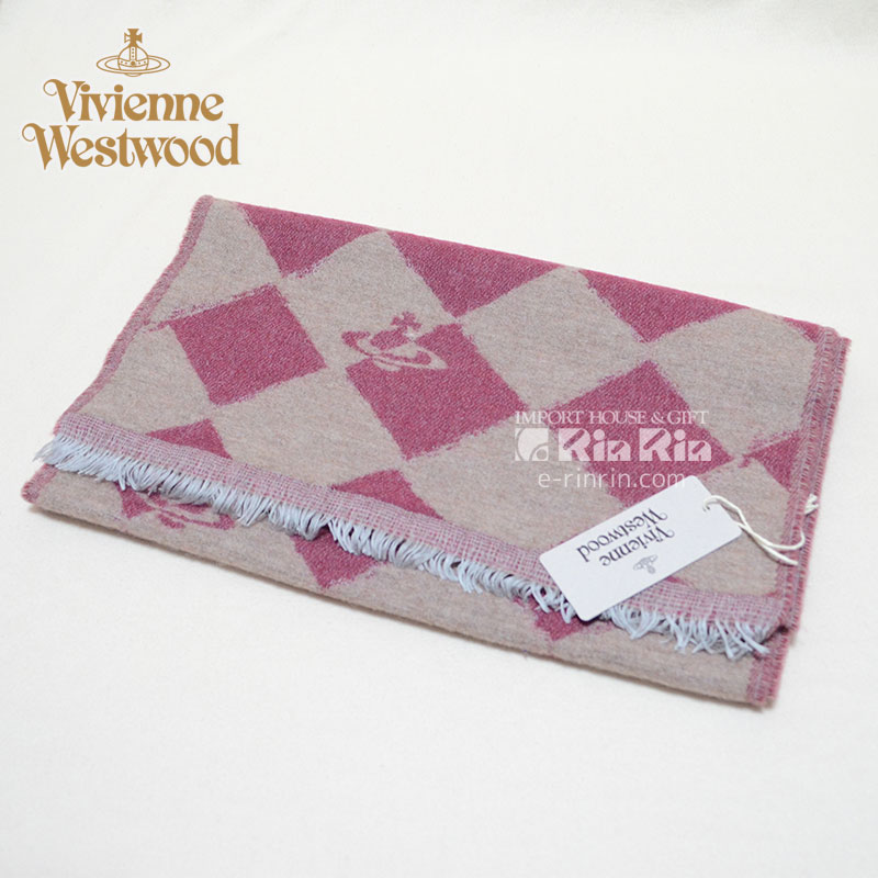 ヴィヴィアン・ウエストウッド Vivienne Westwood 男女兼用 ウール66% レッド・キャメル 81030011-10069-PL-H204 RED/CAMEL 37×180 オーブロゴ入り ヴィヴィアンマフラー【新品・正規品・送料無料】 ギフト 【】