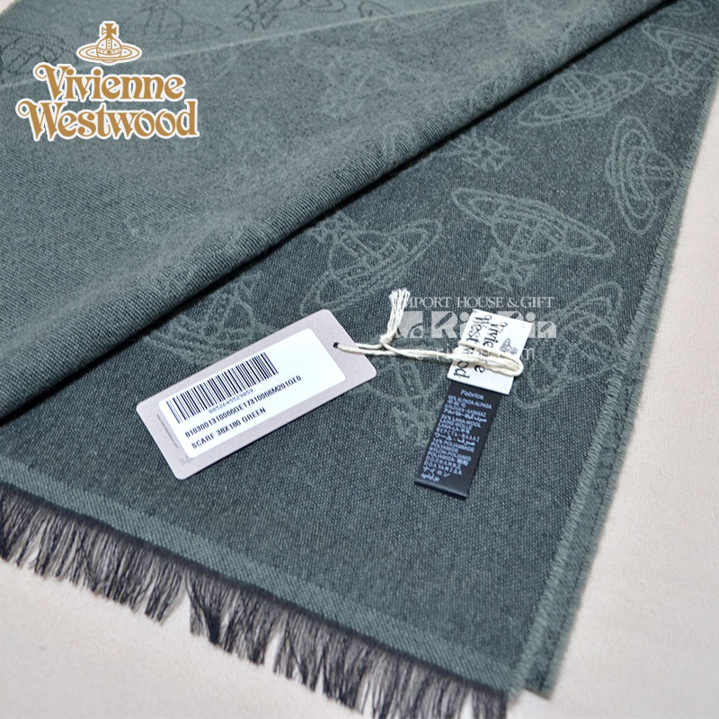 ヴィヴィアン・ウエストウッド Vivienne Westwood 男女兼用 ウール36％ グリーン 81030013-10066-GE-M201 GREEN 38×180 オーブロゴ入り ヴィヴィアンマフラー【新品・正規品・送料無料】 ギフト 【】