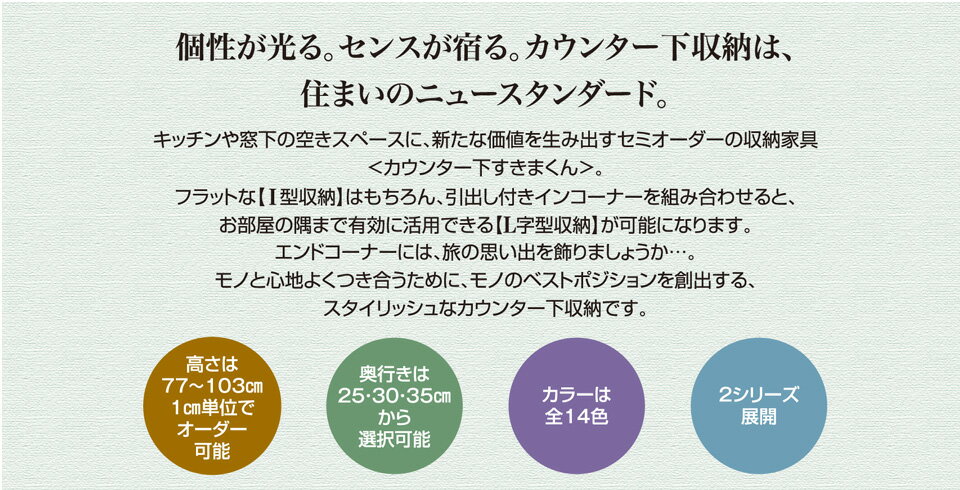 カウンター下すきまくん 引出し＆扉キャビネットT80 幅80 奥行30 高さ77～103cmTシリーズ（扉）セミオーダー オーダー家具 キッチン収納 キッチン雑貨 リビング収納 雑誌収納 隠す収納 まんが収納 国産 日本製 開梱設置 送料無料※一部地域除く 楽天 インテリア