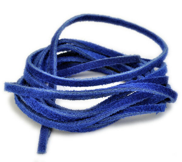 【売り切り】 革紐 ウシ紐 日本製 両面スエードの牛革ひも 平紐 幅3.0mm 長さ100cm ブルー 青|手芸用品 金具 飾り パーツ 部品 ネックレス レザ...