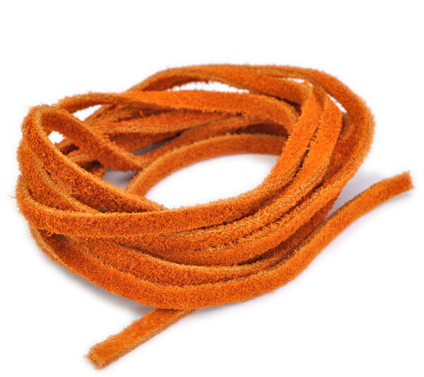 【売り切り】 革紐 ウシ紐 日本製 両面スエードの牛革ひも 平紐 幅3.0mm 長さ100cm オレンジ 橙色|手芸用品 金具 飾り パーツ 部品 ネックレス ...
