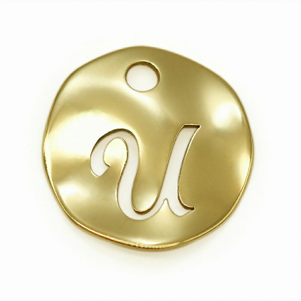 【1個売り】 チャームパーツ 18金 イエローゴールド U イニシャルチャーム ラウンド型 穴開き 縦7.5mm 横7.0mm アルファベット 文字|手芸用品 ...