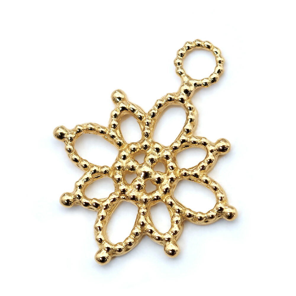 【1個売り】 チャームパーツ 18金 イエローゴールド 結晶型チャーム 透かしデザイン 縦12.0mm 横9.5mm 雪 スノーフレーク|手芸用品 金具 飾り パーツ 部品 K18YG k18 18k 貴金属