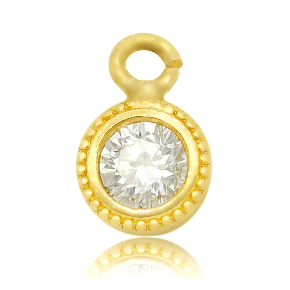 【1個売り】 チャームパーツ 18金 イエローゴールド 天然石 ダイヤモンドのチャーム ラウンド型 縦4.5mm 横3.0mm 丸型 マル型|手芸用品 金具 飾...