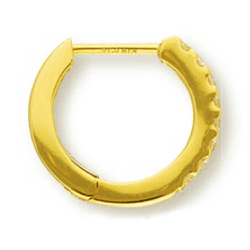 乐天商城 - 【バラ売り/1個】 ピアス 18金 イエローゴールド 中折れ式フープピアス 角型 幅1.7mm 直径14.0mm 0.01ctダイヤモンド8個付き｜K18YG k18 18k 貴金属 ジュエリー レディース メンズ