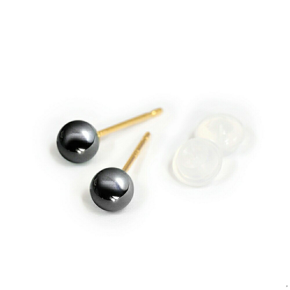 【バラ売り/1個】 ピアス 18金 イエローゴールド 天然石 ヘマタイトのスタッドピアス 直径4.0mm｜K18YG k18 18k パワーストーン 貴金属 ジュエリー レディース メンズ
