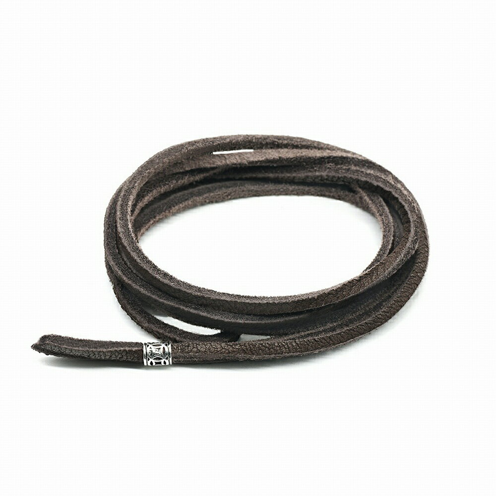 革紐 シカ紐 シルバー925 シルバービーズ付き鹿革ひも 平紐 幅3.0mm 長さ100cm チョコレート こげ茶色｜手芸用品 金具 飾り パーツ 部品 ネックレス レザーコード 皮紐 皮ひも 銀 Silver